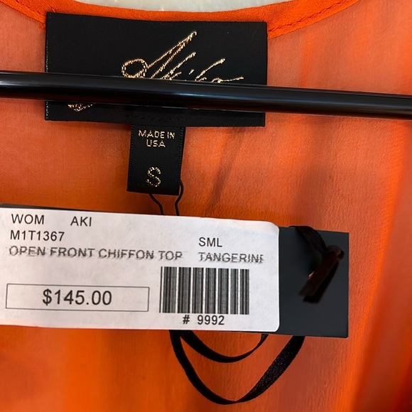 NWT Akiko tangerine open front chiffon top - size small - Picture 3 of 3